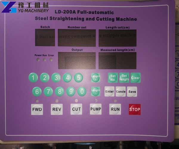 control panel of the steel bar straightening & cutting machine