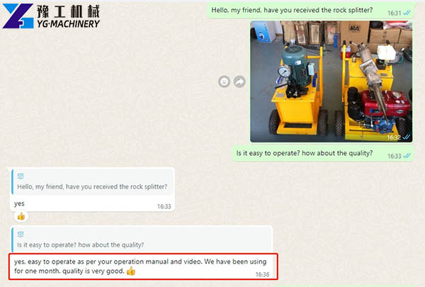 customer's review for the rock splitter machine