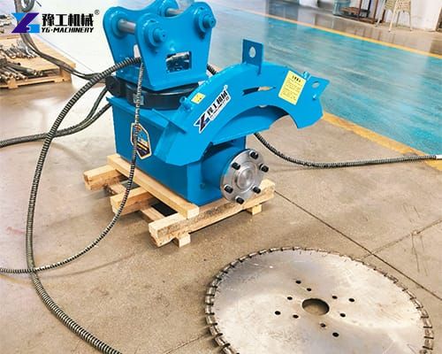 excavator concrete saw attachment in factory workshop