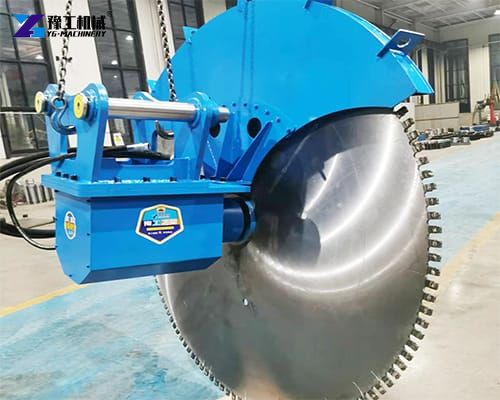 hydraulic concrete saw attachment mounted on excavator